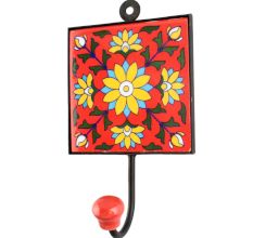 Sunflower Ceramic Flower Tile Hook With Red Base