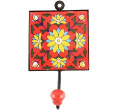 Sunflower Ceramic Flower Tile Hook With Red Base