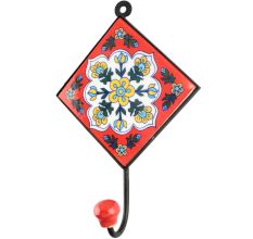 Red With White Floral Ceramic Tile Hook 