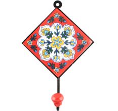 Red With White Floral Ceramic Tile Hook 