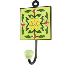Pea Green Leaf Flower Ceramic Tile Hook 