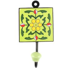 Pea Green Leaf Flower Ceramic Tile Hook 