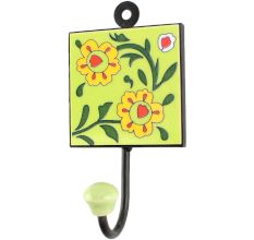 Pea Green Floral Ceramic Tile Hook