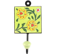 Pea Green Floral Ceramic Tile Hook