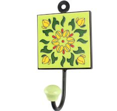 Pea Green Floral Ceramic Tile Wall Hook