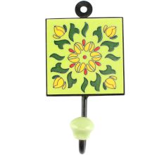Pea Green Floral Ceramic Tile Wall Hook
