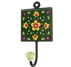 Forest Green Floral Ceramic Tile Hook