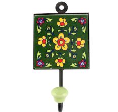 Forest Green Floral Ceramic Tile Hook