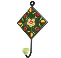 Forest Green Tiny Flower Ceramic Tile Hook