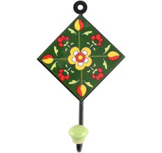 Forest Green Tiny Flower Ceramic Tile Hook
