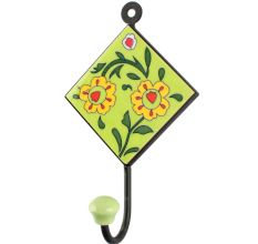 Pea Green Leaf Flower Ceramic Tile Hook 