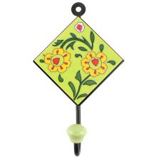 Pea Green Leaf Flower Ceramic Tile Hook 