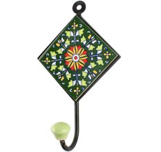 Forest Green Wheel Flower Ceramic Tile Hook