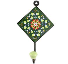 Forest Green Wheel Flower Ceramic Tile Hook