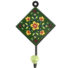 Forest Green Tiny Flower Ceramic Tile Hook Online