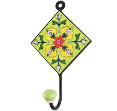 Pea Green Floral Ceramic Tile Wall Hook Online