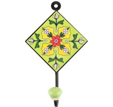 Pea Green Floral Ceramic Tile Wall Hook Online