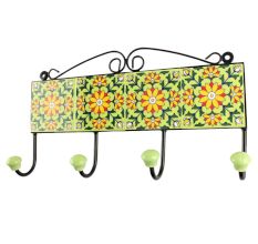 Sunflower Ceramic Tile Wall Hook in Pea Green