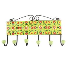 Pea Green Tiny Flower Ceramic Tile Hook