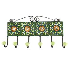 Forest Green Wheel Flower Ceramic Tile Hook