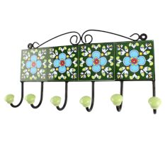Turquoise Flower Ceramic Tile Hook