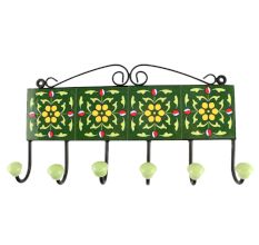 Forest Green Ceramic Floral Tile Hook