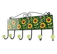 Forest Green Tiny Flower Ceramic Tile Hook
