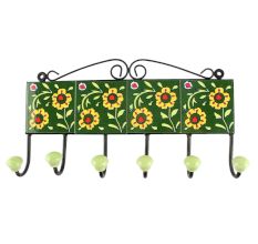 Forest Green Tiny Flower Ceramic Tile Hook