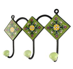 Light Forest Green Ceramic Floral Tile Hook