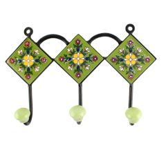 Light Forest Green Ceramic Floral Tile Hook