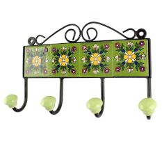 Light Forest Green Tiny Flower Ceramic Tile Hook
