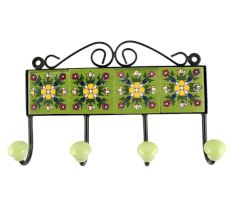 Light Forest Green Tiny Flower Ceramic Tile Hook