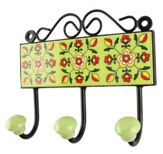 Pea Green Tiny Flower Ceramic Tile Hook