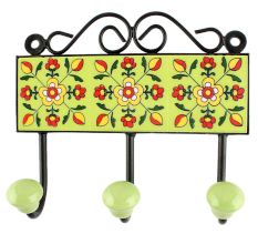 Pea Green Tiny Flower Ceramic Tile Hook