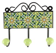 Forest Green Leaf Ceramic Tile Hook