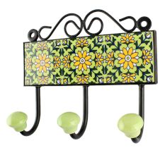 Pea Green Sunflower Ceramic Tile Hook