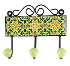 Pea Green Sunflower Ceramic Tile Hook