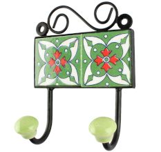Green Floral Ceramic Tile Hook