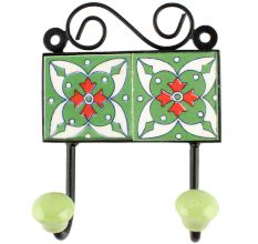 Green Floral Ceramic Tile Hook