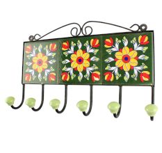 Forest Green Flower Ceramic Tile Hook