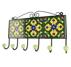 Forest Green With Yellow Flower Ceramic Tile Hook Online