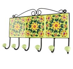 Ceramic Flower Tile Hook in Pea Green