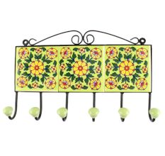 Ceramic Flower Tile Hook in Pea Green