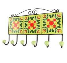 Pea Green Floral Ceramic Tile Hook