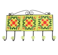 Pea Green Floral Ceramic Tile Hook