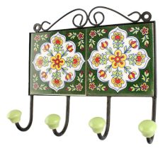 White Floral Ceramic Tile Wall Hook