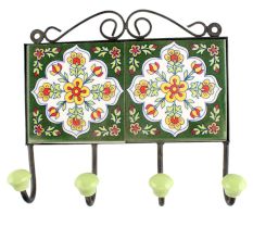 White Floral Ceramic Tile Wall Hook