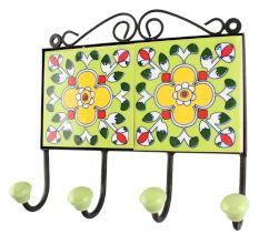 Pea Green Floral Ceramic Tile Wall Hook