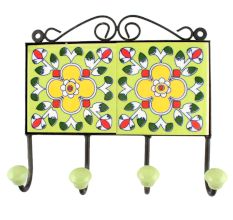 Pea Green Floral Ceramic Tile Wall Hook