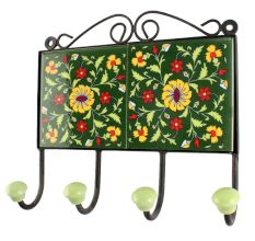 Forest Green Floral Ceramic Tile Hook